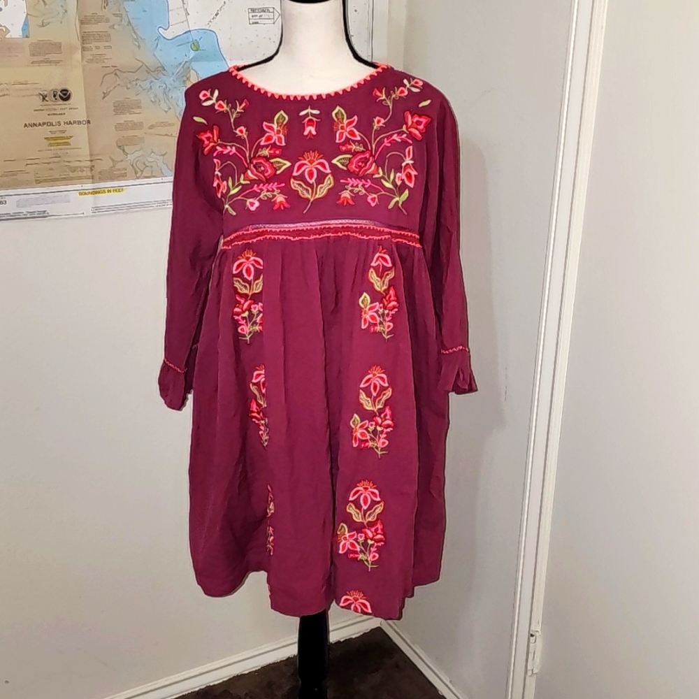 NWOT "MANOUSH" BURGANDY EMBROIDERED DRESS SZ 36